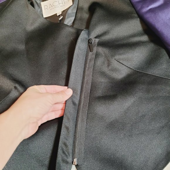Rachel by Rachel Roy Cropped Black Asymmetrical Jacket Zippered Sateen Purple 2 - Picture 6 of 15